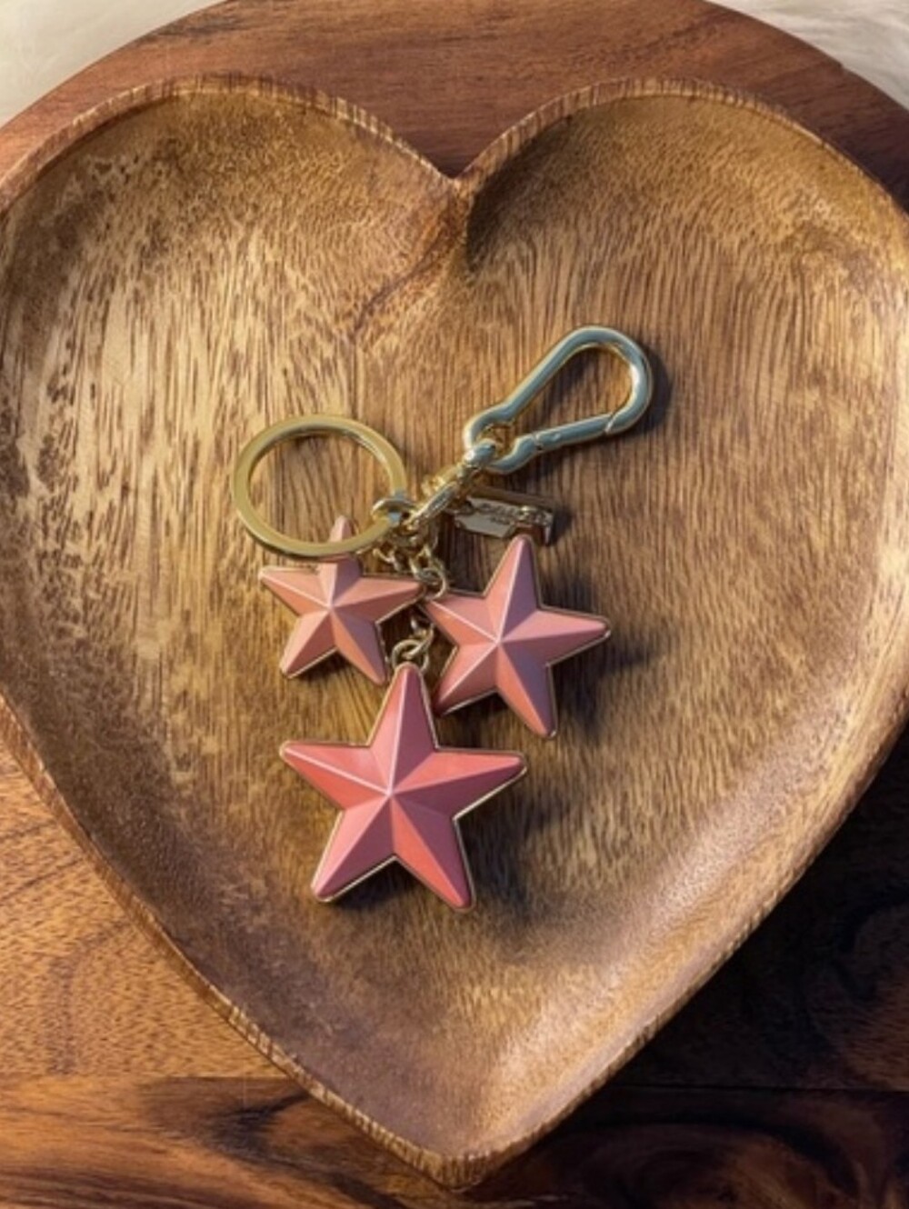 Coach Y2K Pink Acrylic 3D Star Bag Charm Keychain Gold Tone - Picture 2 of 11